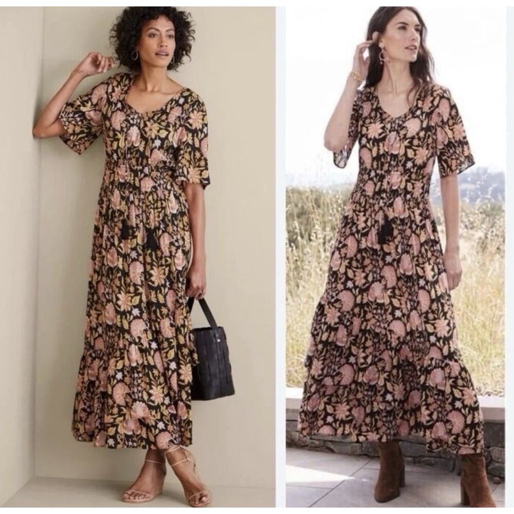 Soft Surroundings Marissa Tiered Floral Maxi Dress 12 Petite Boho Cottagecore